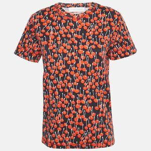 Victoria Victoria Beckham Midnight Blue Cherry Print Cotton T-Shirt M